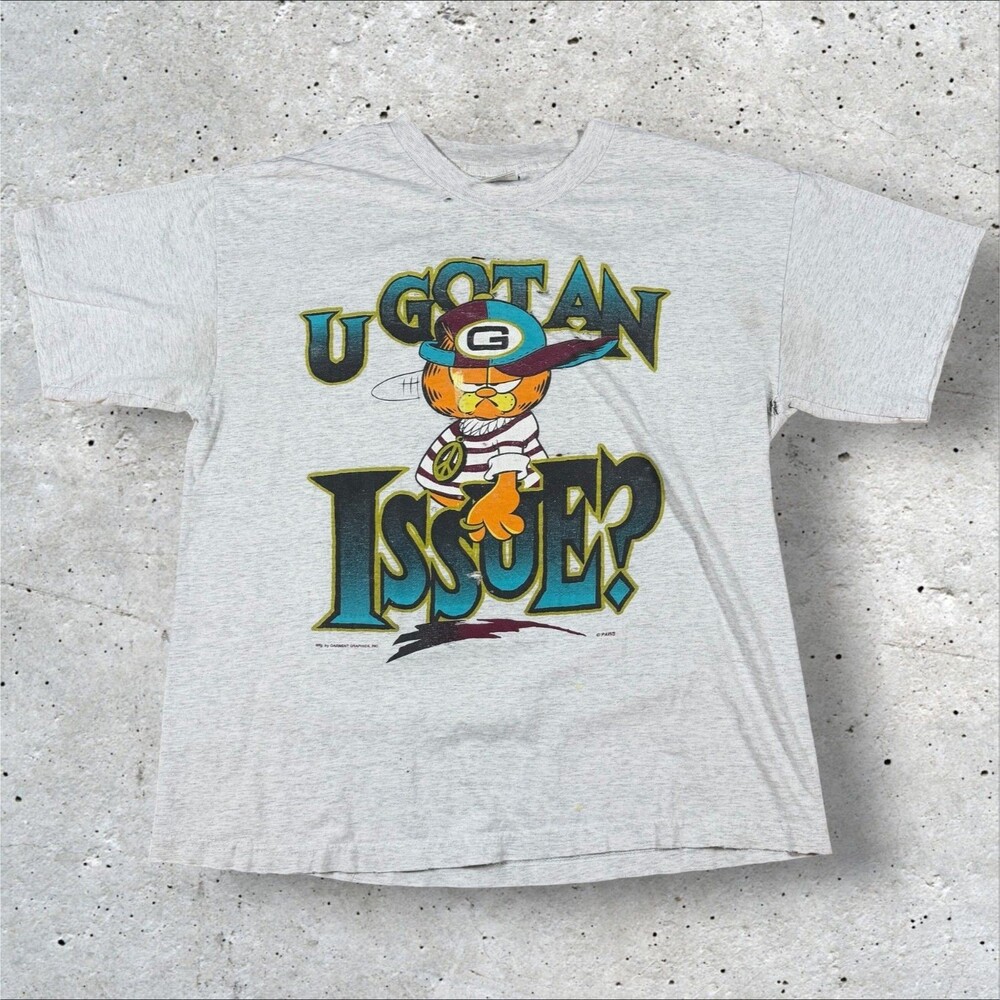 Vintage 90s Garfield U Got An Issue Or What T Shirt XL Murina Thrashed Cartoon